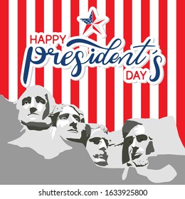 Happy president's day vector, calligraphy, Mount Rushmore National Memorial, poster design.