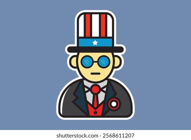 Happy Presidents Day Vector with cute cartoon sticker characters. Each element can be replaced as needed