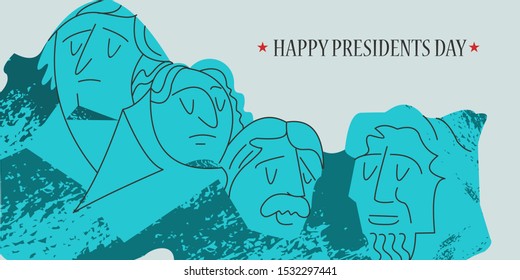 Happy presidents day. Vector illustration, greeting card. Monument on mount Rushmore in the United States.