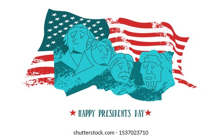 Happy presidents day. Vector illustration, greeting card. Monument on mount Rushmore in the United States.
