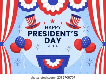 Happy President Day Vector Illustration am 19. Februar mit der US-amerikanischen und US-amerikanischen Flagge in Flat Cartoon Hintergrund Design