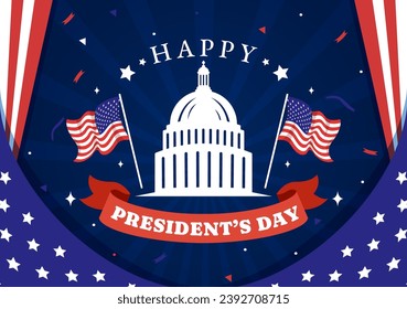 Happy President Day Vector Illustration am 19. Februar mit der US-amerikanischen und US-amerikanischen Flagge in Flat Cartoon Hintergrund Design