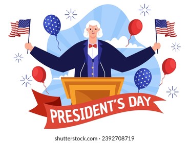 Happy Presidents Day Vector Illustration on 19 February with President America and USA Flag in Flat Cartoon Background Design
