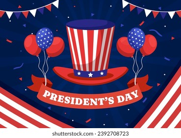 Happy Presidents Day Vector Illustration on 19 February with President America and USA Flag in Flat Cartoon Background Design