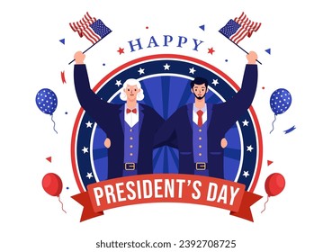 Happy Presidents Day Vector Illustration on 19 February with President America and USA Flag in Flat Cartoon Background Design
