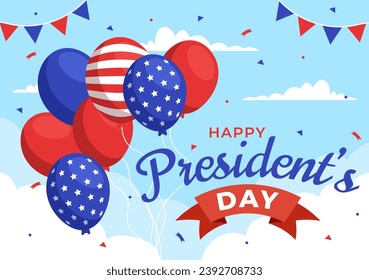 Happy Presidents Day Vector Illustration on 19 February with President America and USA Flag in Flat Cartoon Background Design