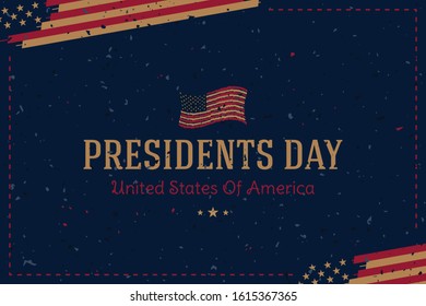 Happy Presidents day. Vintage greeting card with USA flag on background with texture. National American holiday event. Flat vector illustration EPS10
