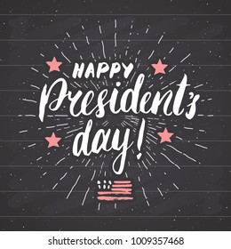 Happy President's Day Vintage USA greeting card, United States of America celebration. Hand lettering, american holiday grunge textured retro design vector illustration on ckalkboard