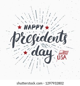 Happy President's Day Vintage USA greeting card, United States of America celebration. Hand lettering, american holiday grunge textured retro design vector illustration