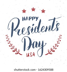 Happy President's Day Vintage USA greeting card, United States of America celebration. Hand lettering, american holiday grunge textured retro design vector illustration