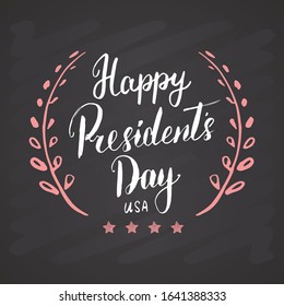 Happy President's Day Vintage USA greeting card, United States of America celebration. Hand lettering, American holiday grunge textured retro design vector illustration on chalkboard