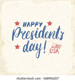 Happy President's Day Vintage USA greeting card, United States of America celebration. Hand lettering, american holiday grunge textured retro design vector illustration