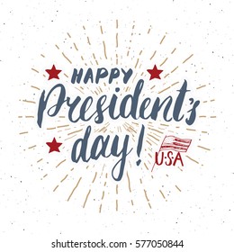 Happy President's Day Vintage USA greeting card, United States of America celebration. Hand lettering, american holiday grunge textured retro design vector illustration