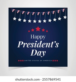 Happy Presidents Day Web Banner With USA Flag. Presidents Day Cover, Website, Header Background. Washington's Birthday Celebrated in United States Suitable for Poster, Greeting Card, Brochure, post