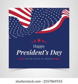 Happy Presidents Day Web Banner With USA Flag. Presidents Day Cover, Website, Header Background. Washington's Birthday Celebrated in United States Suitable for Poster, Greeting Card, Brochure, post