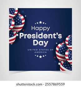 Happy Presidents Day Web Banner With USA Flag. Presidents Day Cover, Website, Header Background. Washington's Birthday Celebrated in United States Suitable for Poster, Greeting Card, Brochure, post