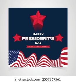 Happy Presidents Day Web Banner With USA Flag. Presidents Day Cover, Website, Header Background. Washington's Birthday Celebrated in United States Suitable for Poster, Greeting Card, Brochure, post