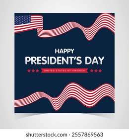 Happy Presidents Day Web Banner With USA Flag. Presidents Day Cover, Website, Header Background. Washington's Birthday Celebrated in United States Suitable for Poster, Greeting Card, Brochure, post