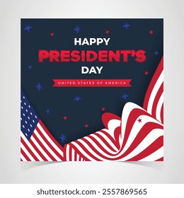 Happy Presidents Day Web Banner With USA Flag. Presidents Day Cover, Website, Header Background. Washington's Birthday Celebrated in United States Suitable for Poster, Greeting Card, Brochure, post