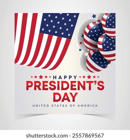 Happy Presidents Day Web Banner With USA Flag. Presidents Day Cover, Website, Header Background. Washington's Birthday Celebrated in United States Suitable for Poster, Greeting Card, Brochure, post