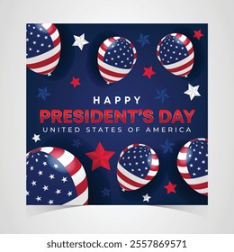 Happy Presidents Day Web Banner With USA Flag. Presidents Day Cover, Website, Header Background. Washington's Birthday Celebrated in United States Suitable for Poster, Greeting Card, Brochure, post