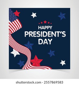 Happy Presidents Day Web Banner With USA Flag. Presidents Day Cover, Website, Header Background. Washington's Birthday Celebrated in United States Suitable for Poster, Greeting Card, Brochure, post