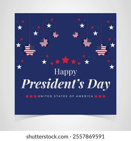 Happy Presidents Day Web Banner With USA Flag. Presidents Day Cover, Website, Header Background. Washington's Birthday Celebrated in United States Suitable for Poster, Greeting Card, Brochure, post