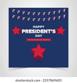 Happy Presidents Day Web Banner With USA Flag. Presidents Day Cover, Website, Header Background. Washington's Birthday Celebrated in United States Suitable for Poster, Greeting Card, Brochure, post