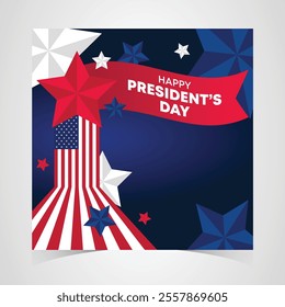 Happy Presidents Day Web Banner With USA Flag. Presidents Day Cover, Website, Header Background. Washington's Birthday Celebrated in United States Suitable for Poster, Greeting Card, Brochure, post