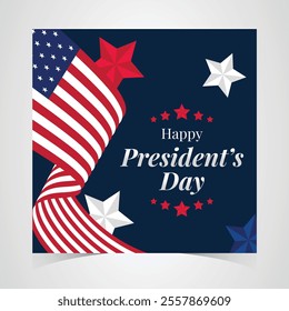 Happy Presidents Day Web Banner With USA Flag. Presidents Day Cover, Website, Header Background. Washington's Birthday Celebrated in United States Suitable for Poster, Greeting Card, Brochure, post