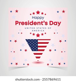 Happy Presidents Day Web Banner With USA Flag. Presidents Day Cover, Website, Header Background. Washington's Birthday Celebrated in United States Suitable for Poster, Greeting Card, Brochure, post