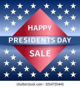 Happy PresidentsDay sale banner with emblem and stars in national colors USA
