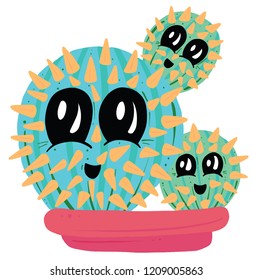 Happy Prickly Cactus Succulent Plant Cartoon
