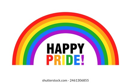 Feliz Orgullo Anuncio con Arco Iris y Tipografía. Texto del arco iris del elemento de diseño del mes del orgullo. Ilustración vectorial colorida para el orgullo LGBTQ.