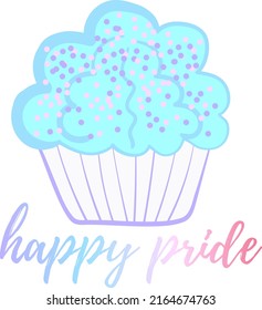 Happy pride blue cupcake with text