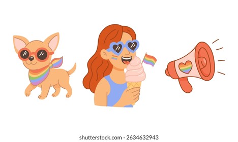Happy Pride Celebration with Cute Dog and Ice Cream