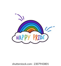 Happy Pride, color hand lettering with rainbow, inspirational slogan of LGBTQ pride, vector gay parade symbol 