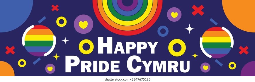 Happy Pride Cymru vector banner design. Happy Happy Pride Cymru modern minimal graphic poster illustration.