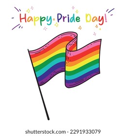 Happy Pride Day greeting card vector illustration. Colorful striped flag icon. Pride month illustration. Vector stock illustration