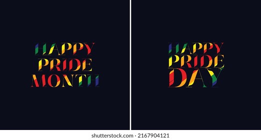 Happy pride day and month text on blue bg post in set