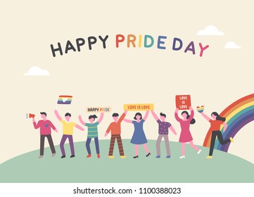 happy pride day post card concept flat design style vector graphic illustration set