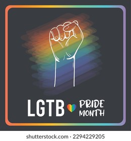 Happy pride day poster Protest hand gesture on rainbow color Vector