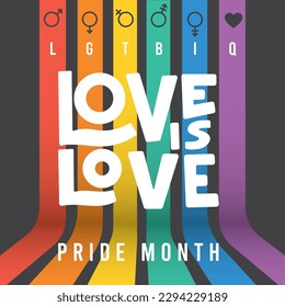 Happy pride day poster Rainbow colors with love is love message Vector