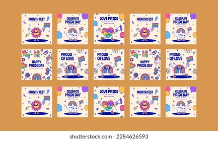 happy pride day social media post template set vector flat design