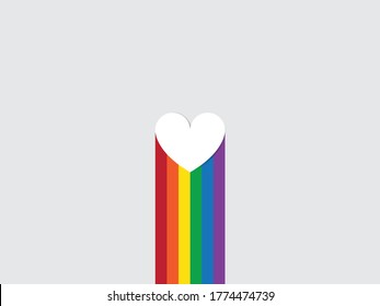 Happy Pride day with white heart on LGBT community color background. Gay pride. Pride Month. Love, freedom, support, peace symbol
