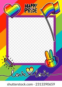 Happy Pride, love is love - pride photo booth prop. Photo frame selfie for pride parade. Happy Pride month.