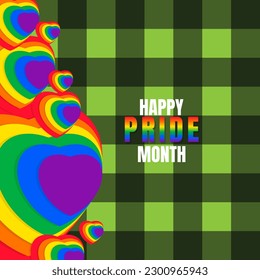 Happy Pride Month, with 3d Rainbow Color Heart, Happy Pride Month LGBT with 3d Hearts