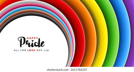 happy pride month background with round pride rainbow gradient color and calligraphy