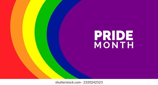 Happy pride month banner with pride color striped ribbon flag .Pride Banner with LGBTQ Flag Background.