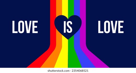 Happy Pride Month Banner. Love is Love Pride Banner with LGBTQ+ Flag Background